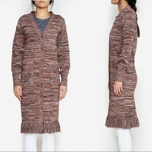 APIECE APART Freida Long Marled Fringe-trim Cardigan